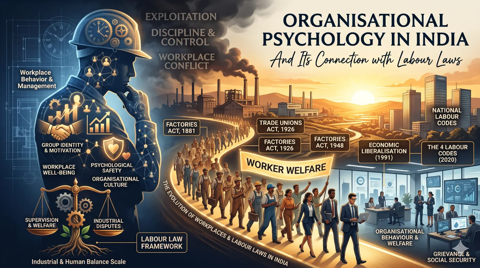 Illustrated cover for Organisational Psychology in India and Its Connection with Labour Laws